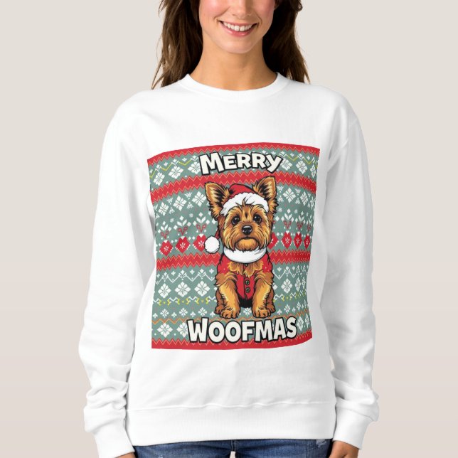 Sudadera Yorkie Feliz Woofmas (Anverso)