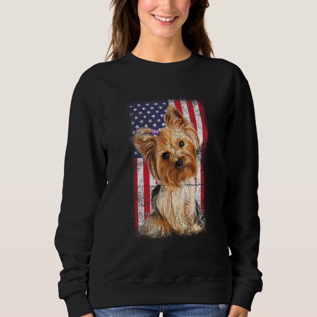 Sudadera Yorkshire Terrier Dog American Flag Vintage (Anverso)