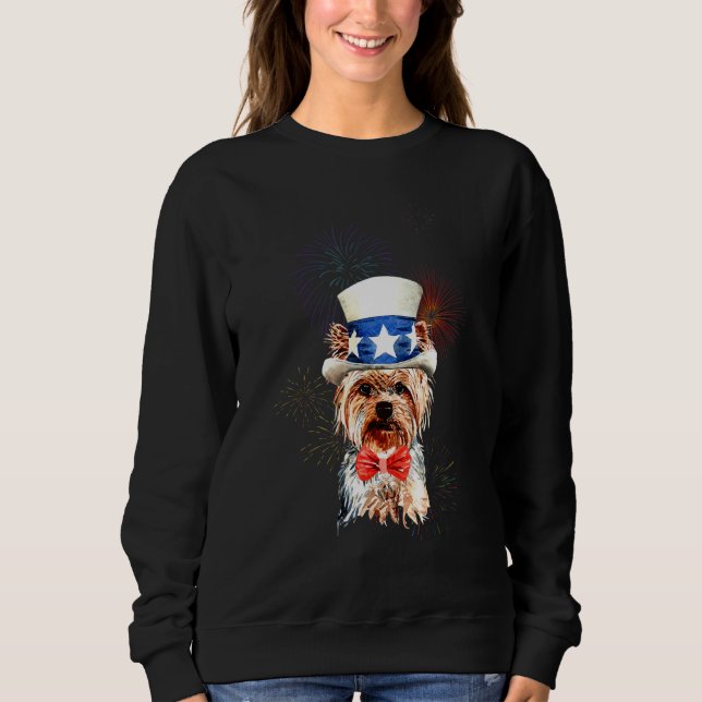 Sudadera Yorkshire Terrier Us Flag Hat Firework July 4th Do (Anverso)