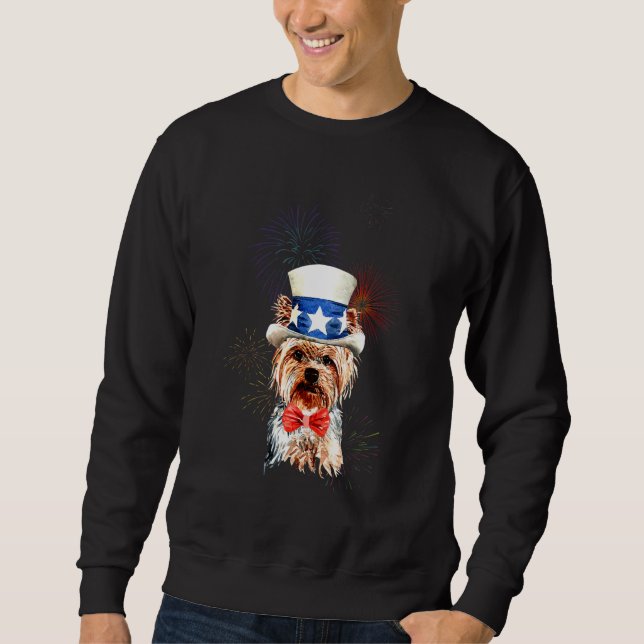 Sudadera Yorkshire Terrier Us Flag Hat Firework July 4th Do (Anverso)