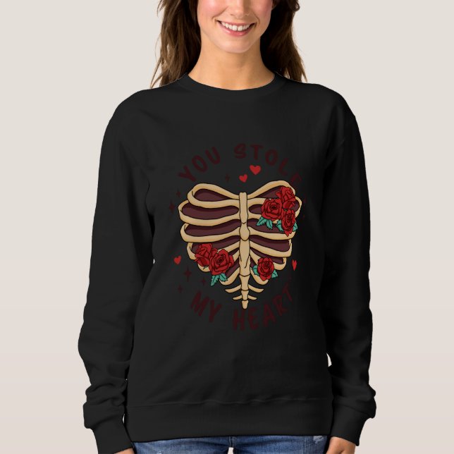 Sudadera You Stole My Heart Skeleton Ribs Rose Valentine's  (Anverso)