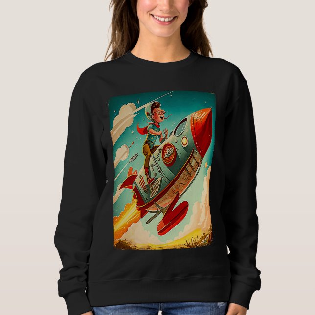 Sudadera Young Boy Pilot Riding Rocket Race Space Old Imagi (Anverso)