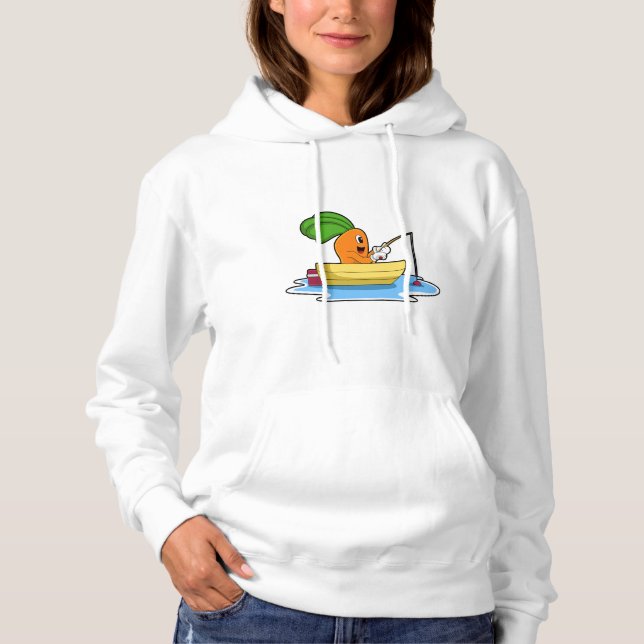 Sudadera Zanahoria en barco para pescar con barra de pesca (Anverso)