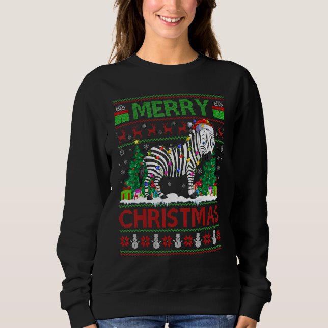Sudadera Zebra   Xmas Tree Lights Ugly Santa Zebra Christma (Anverso)