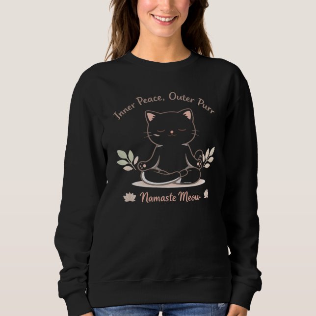 Sudadera Zen Cat Yoga Diseño Mínimo Lindo de Meditación (Anverso)