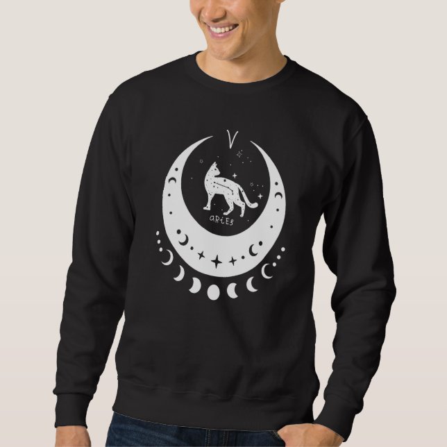Sudadera Zodiac Aries Horoscope Astrology Cat Crescent Moon (Anverso)