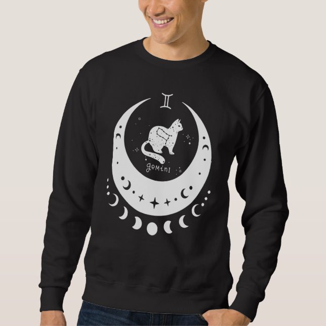 Sudadera Zodiac Gemini Horoscope Astrology Sign Cat Crescen (Anverso)