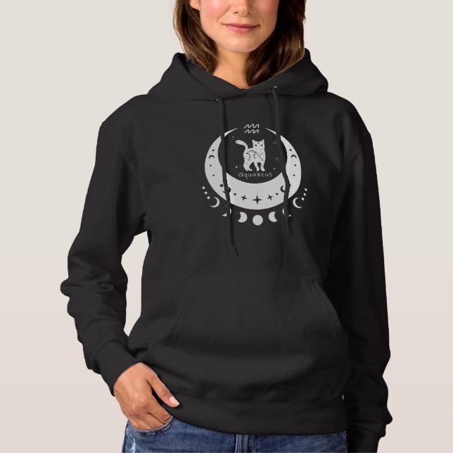 Sudadera Zodíaco Acuario Horóscopo Astrología Gato Media Lu (Anverso)