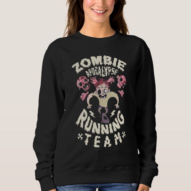 Sudadera Zombis Apocalipsis Corriendo equipo asusta feliz p (Anverso)