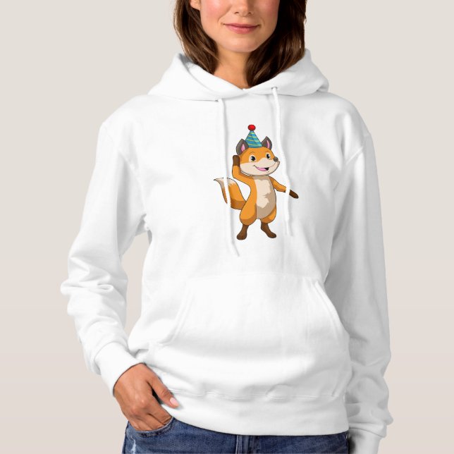 Sudadera Zorro en una fiesta con sombrero de fiesta (Anverso)