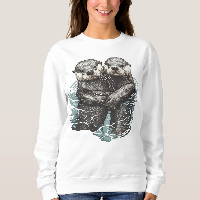 Sudadera zwei niedliche Otter im Wasser  (Anverso)