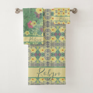 Suelo de margarita con toalla de baño con nombre