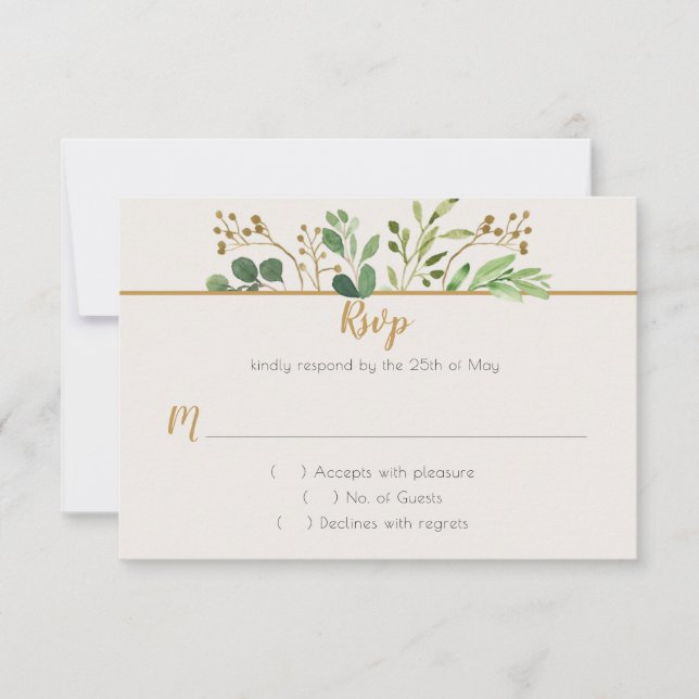 Sueño Botánico Verde Dorado Botones RSVP (Anverso)
