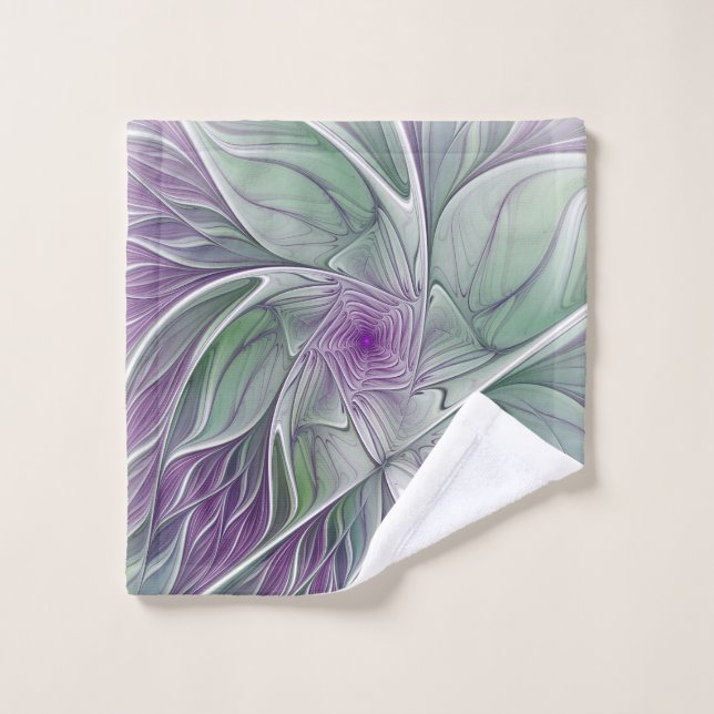 Sueño de flores, abstracto arte fractal verde púrp (Toallita)