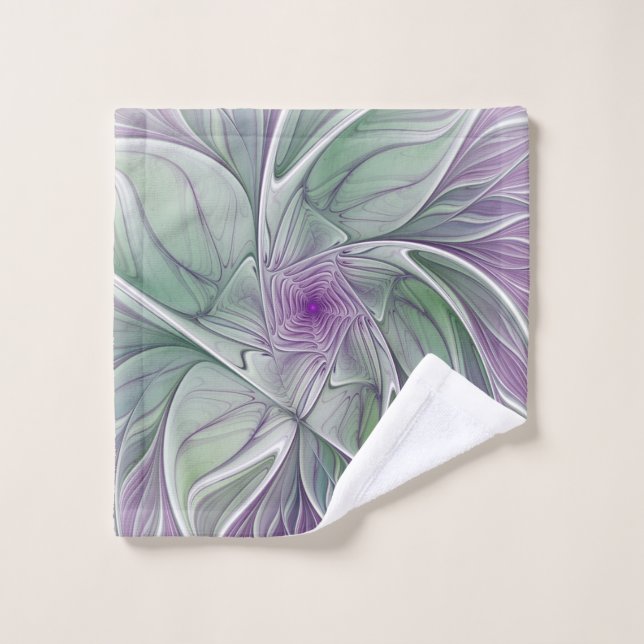 Sueño de flores, abstracto arte fractal verde púrp (Toallita)