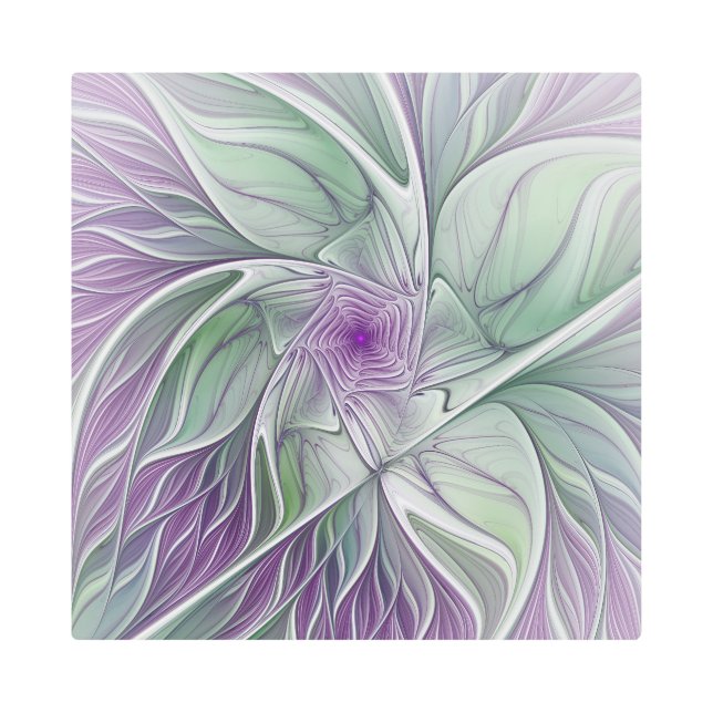 Sueño de flores, abstracto arte fractal verde púrp (Anverso)