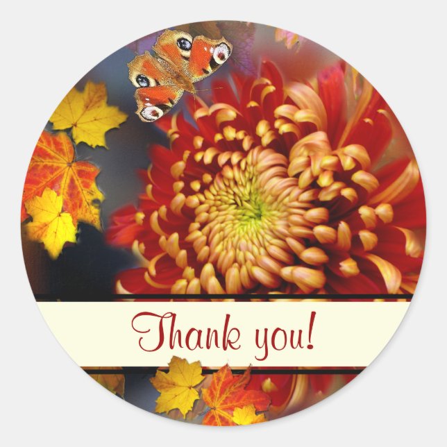 Sueño de otoño ~ Pegatina de crisantemo redondo (Anverso)