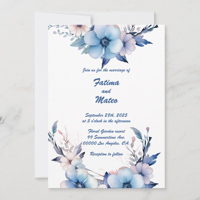 Sueño en azul: Invitación a la boda personalizada (Anverso)