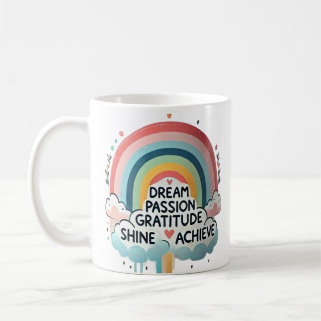 Sueño gran arcoiris y taza de café con temas de nu (Izquierda)