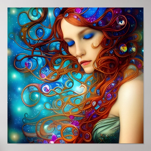 Sueños azules bellas mujeres arte digital (Frente)