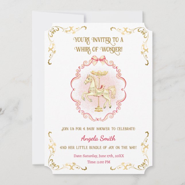 Sueños de Pony Rosa y Oro - Invitación a Baby Show (Anverso)