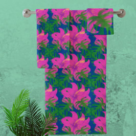 Sueños de Selva Hibisco Verde Azul Rosa Caliente
