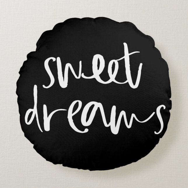 Sueños dulces negros de mano Letter Almohada redon (Anverso)