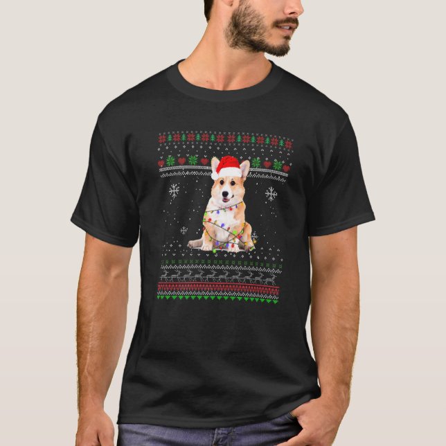 Suéter de Navidad de luces de perro Corgi Pijama d (Anverso)