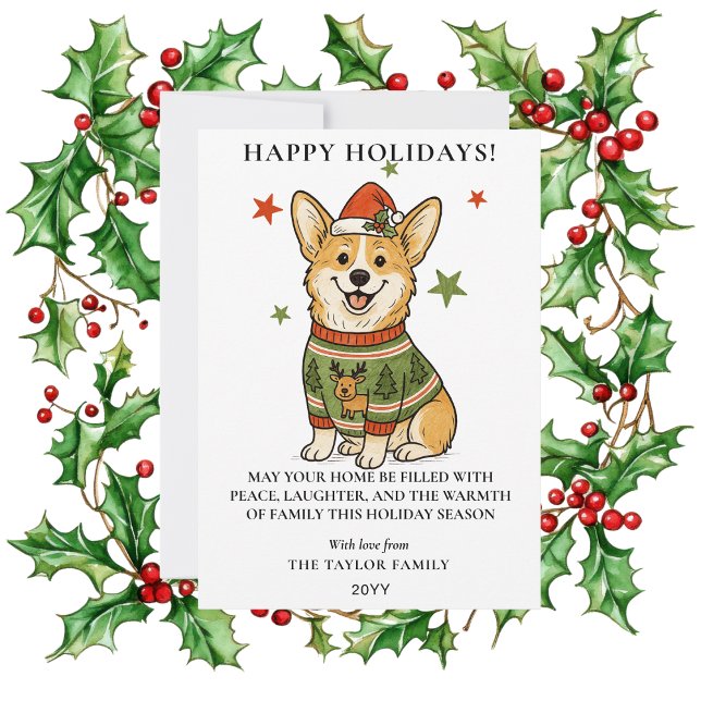Suéter de Navidad de Reno Corgi Lindo Feo (Cute Corgi Ugly Reindeer Sweater Christmas Holiday Card
)