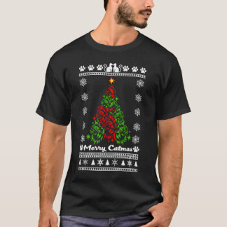 Suéter de navidades de árboles gatos con camiseta 