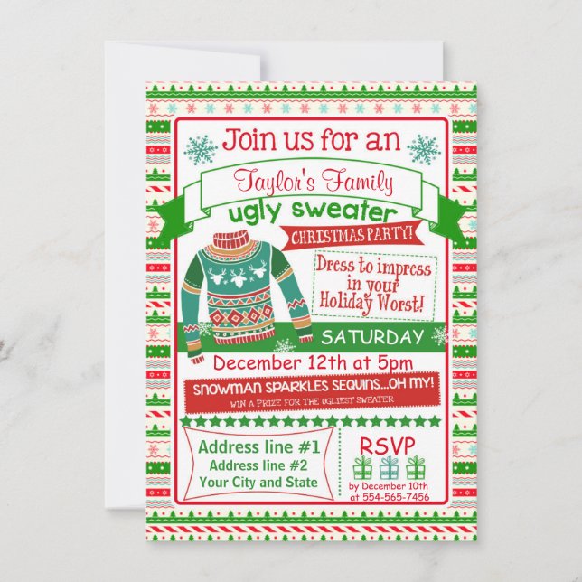 suéter feo de la tarjeta de la invitación de la (Anverso)