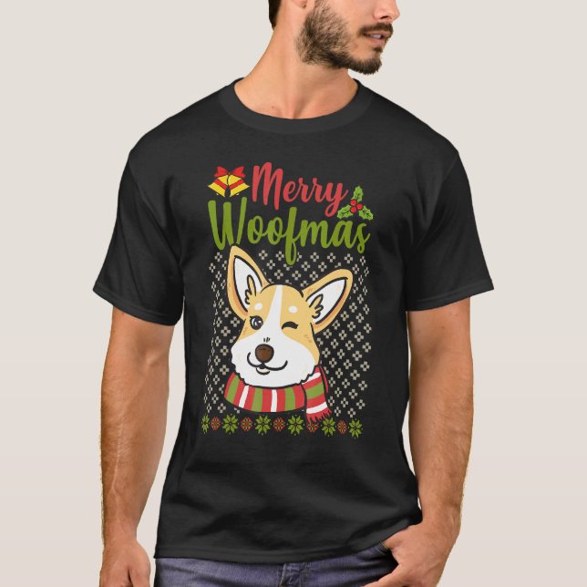 Suéter feo de Navidad Corgi Feliz Woofmas Chiste d (Anverso)
