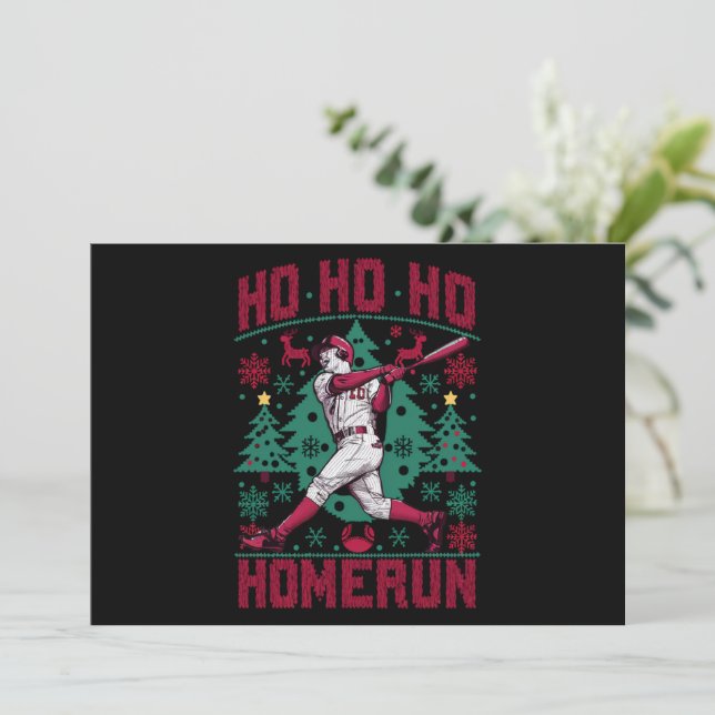 Suéter feo de Navidad de béisbol Ho Ho Homerun (Anverso de pie)