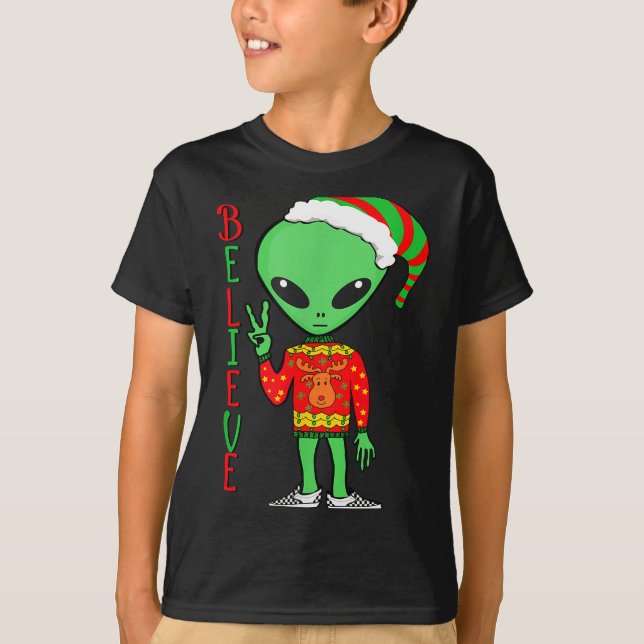 Suéter feo de Navidad divertido del alienígena cre (Anverso)