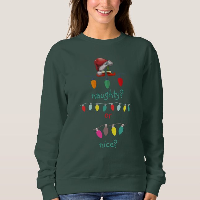 Suéter feo de Navidad personalizado travieso o bue (Anverso)