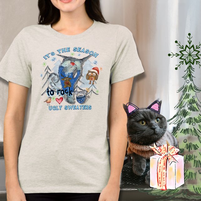 Suéter Feo de Roca Gato y Ratón Divertidos blanco (Rock Ugly Sweater Funny Cat & Mouse white)