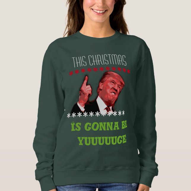 Suéter feo del navidad de Donald Trump para las (Anverso)