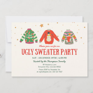 Suéter feo, fiesta de fiesta de invitación