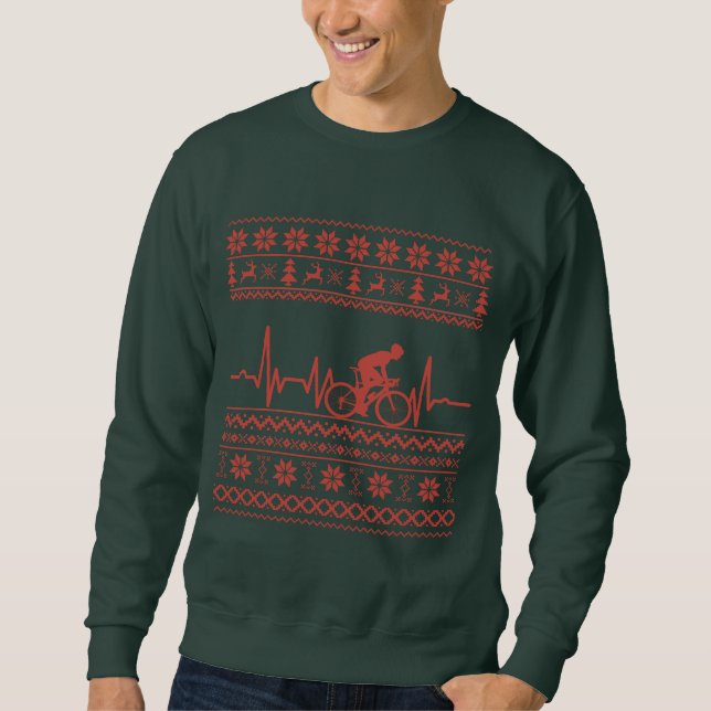 Suéter navidad feo montando en bicicleta (Anverso)