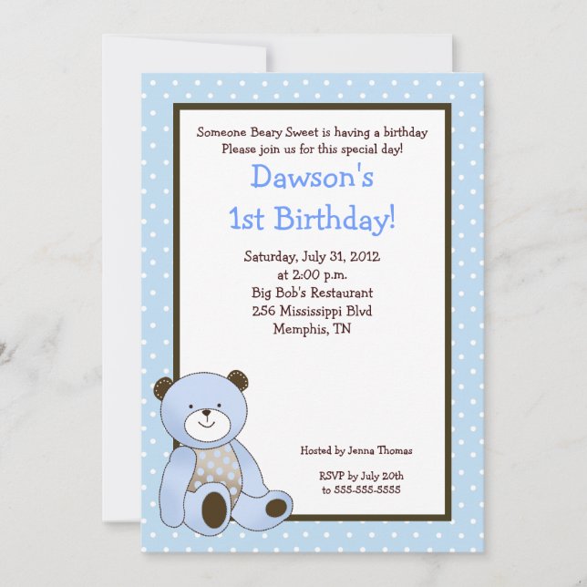 Sugar Cookie Oso Azul 5x7 Invitación de cumpleaños (Anverso)