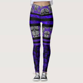 Sugar Skull Leggings Blue Stripe