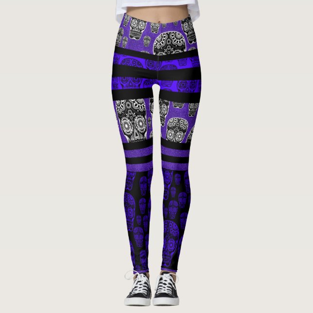Sugar Skull Leggings Blue Stripe (Anverso)
