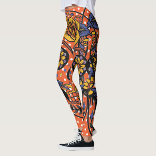 Sugar Skull Naranja Purple Polka Dot Leggings