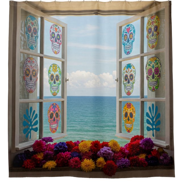 Sugar Skull Window Ver Cortina de ducha (Anverso)