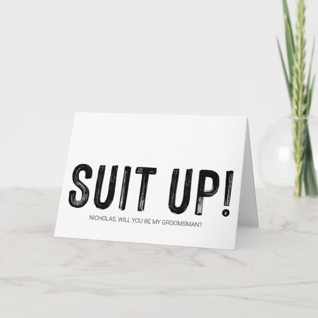 Suit Up Groomsman Propuesta Pedir Tarjeta Boda (Anverso)