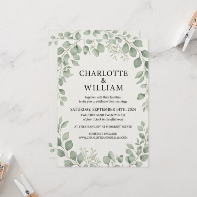Suite de Boda, Invitación Editable Verde Salvia co (Anverso/Reverso In Situ)