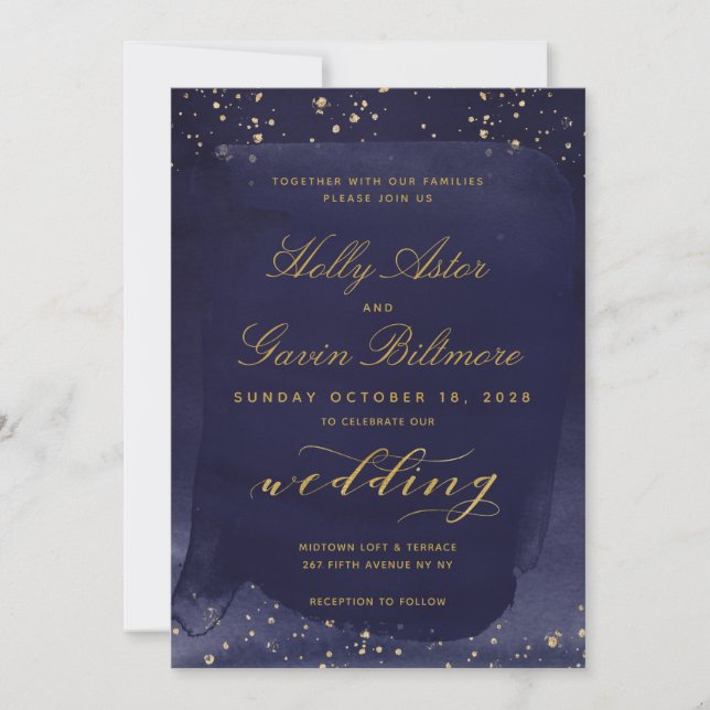 Suite de invitación a la boda de oro y zafiro (Anverso)