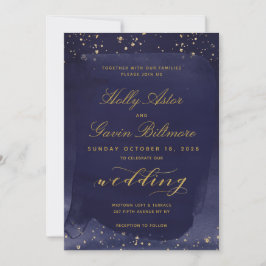 Suite de invitación a la boda de oro y zafiro