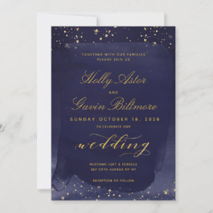 Suite de invitación a la boda de oro y zafiro
