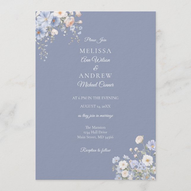 Suite de Invitación de Boda Algo Azul (Anverso)